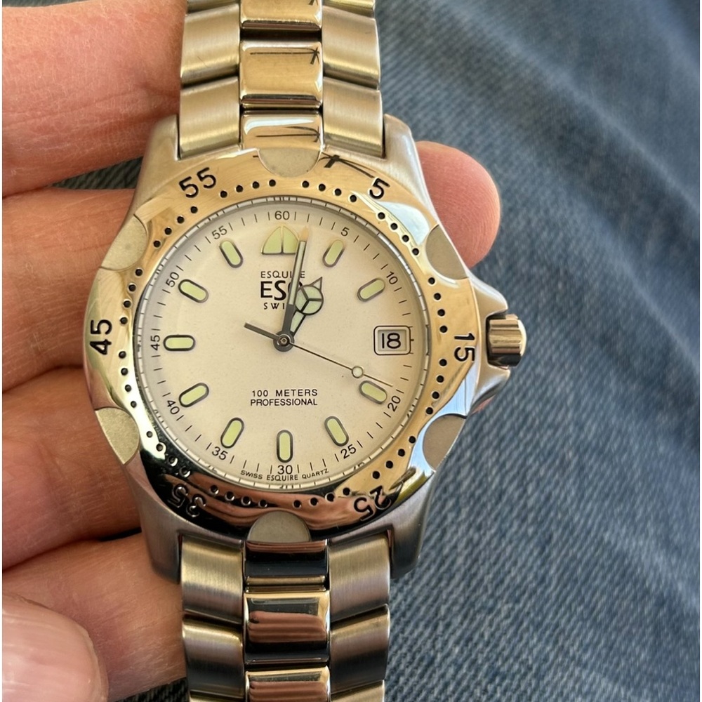 VINTAGE ESQUIRE ESQ MEN’S WATCH ALL SILVER - Picture 7 of 8